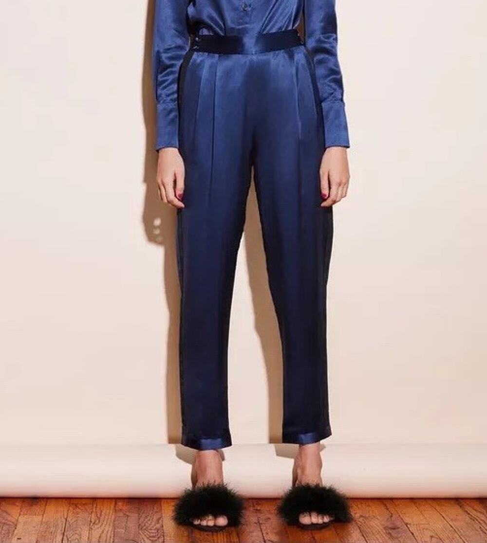 Fleur Du Mal Dark Blue Black Side Stripe Silk Tuxedo Trouser Dress Pants - 10